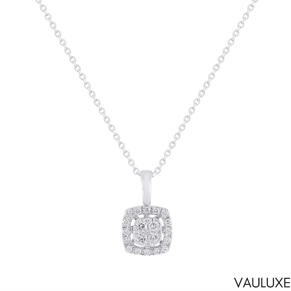 Luxury 18k White Gold Round Square Diamond Elegant Pendant 0.20ct Round Diamonds